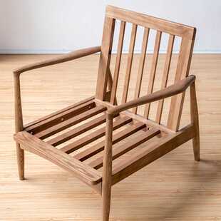 实木阳台沙发椅北欧小户型客厅真皮单人位双人沙发书桌椅子白蜡木