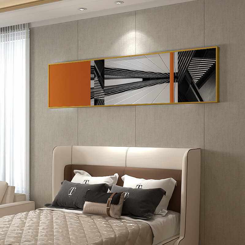 挂在客厅墙上的装饰画后现代吊桥黑白灰高级感挂画饭厅餐厅装饰画