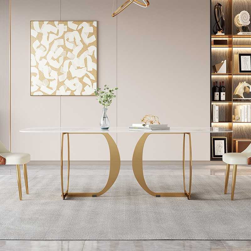 佛山轻奢侘寂风岩板餐桌椅小户型不锈钢桌子家用饭桌北欧创意餐桌