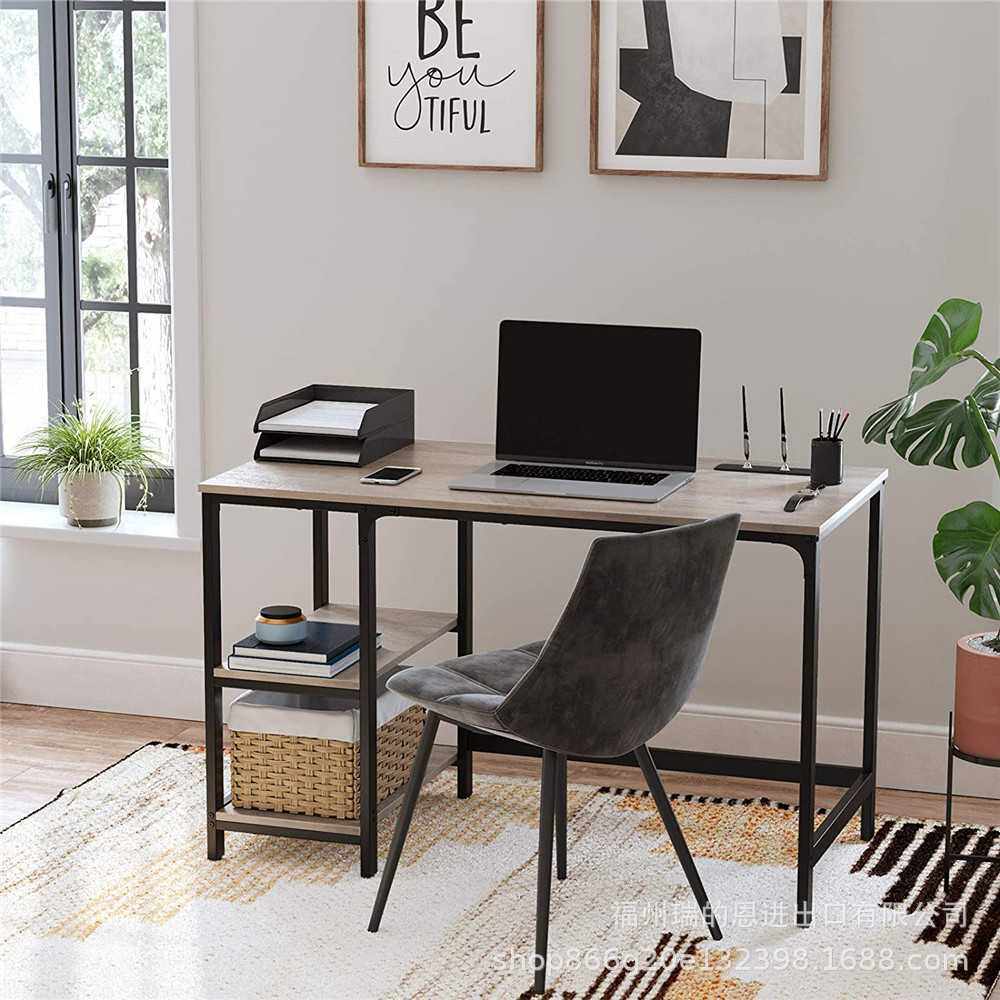 欧式创意铁木客厅书房卧室儿童书桌办公桌学习桌案台木色