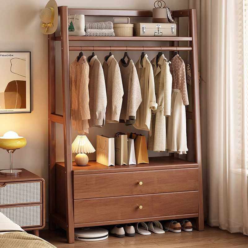 实木挂衣架落地卧室带抽屉衣帽架家用衣服收纳架房间多功能置物架,3C数码配件,摄像机配件,淘宝优惠券,粉丝福利购,淘宝优惠卷