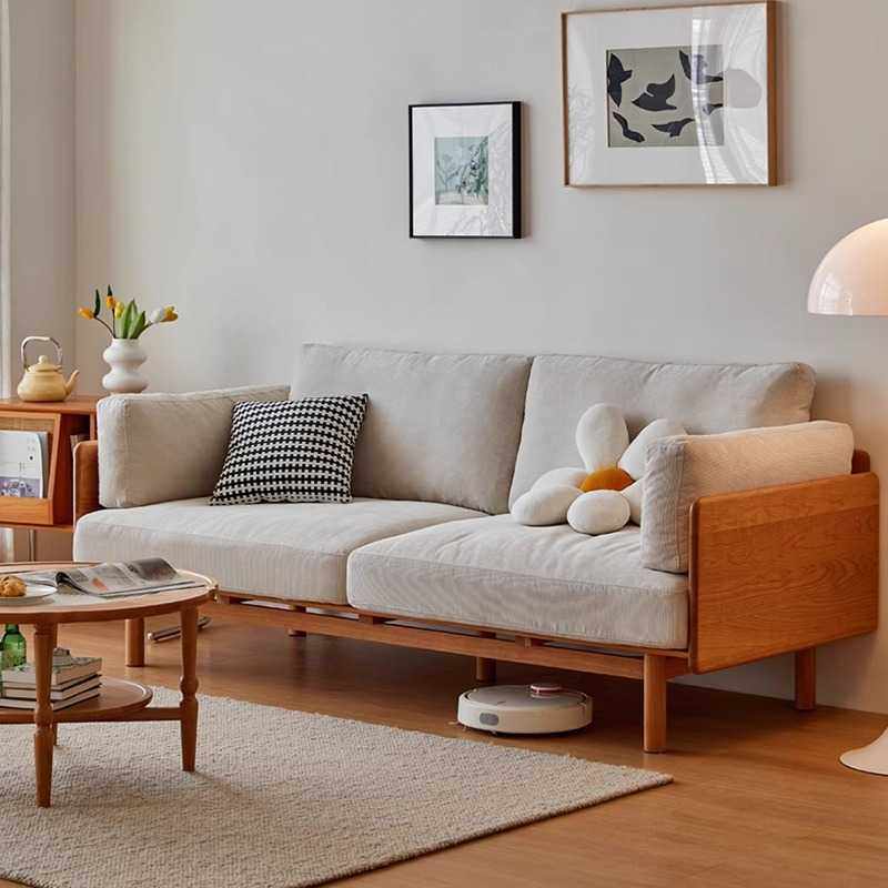 北欧实木沙发布艺客厅现代简约小户型单人三人冬夏两用真皮艺沙发