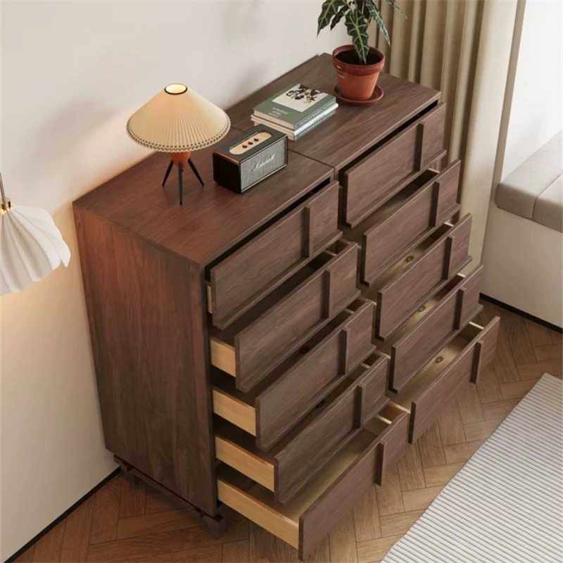 全实木斗柜卧室收纳柜床尾置物柜胡桃木色五斗柜客厅储物柜斗橱柜