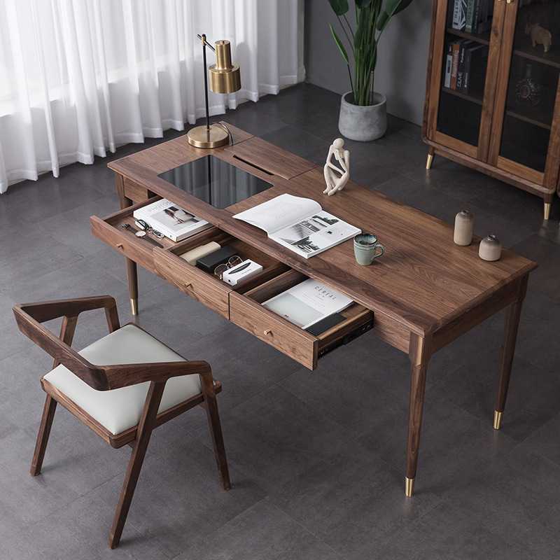 北欧黑胡桃木全实木书桌简约化现代家用复古电脑桌橡木写字办公桌