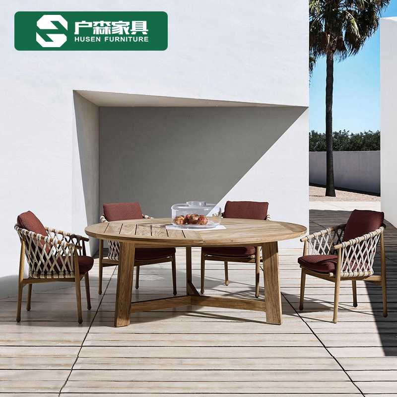 柚木户外桌椅藤编单人组合实木藤椅现代休闲阳台桌椅露台庭院桌椅