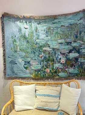 跨境TAPESTRY WALLHANGING世界名画卧室装饰壁毯莫奈睡莲油画挂布
