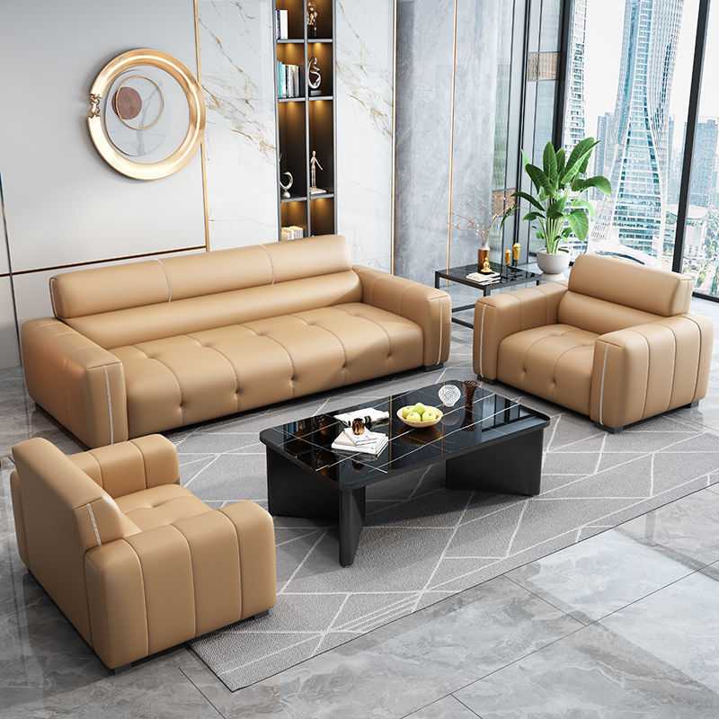 办公沙发现代简约纳帕真皮商务接待极简办公室会客三人位茶几套装