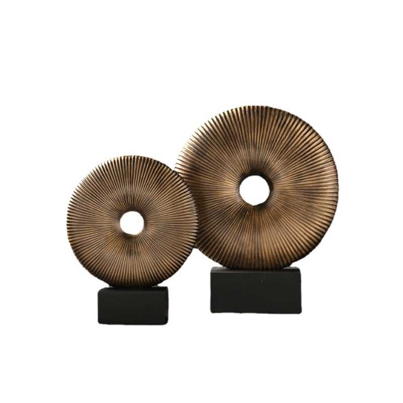 新中式复古做旧圆环圆壁树脂工艺品摆件家居样板房软装船型装饰品