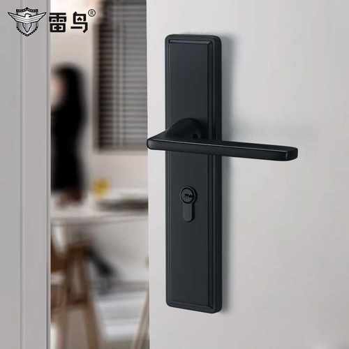 雷鸟黑色门锁室内卧室实木门大门锁现代简约静音房间黄古锁具套装