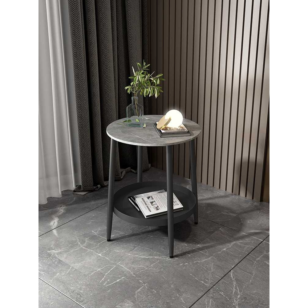 意式岩板边几轻奢沙发边柜简约创意卧室床头圆形小茶几角几小户型