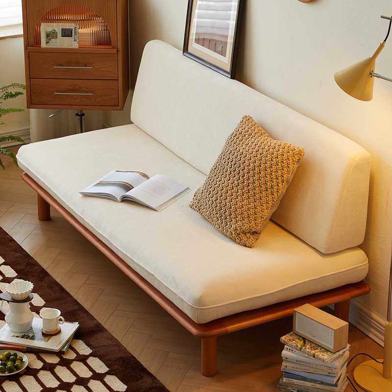 侘寂风实木沙发原木风家具小户型客厅躺椅三人位组合布艺直排沙发