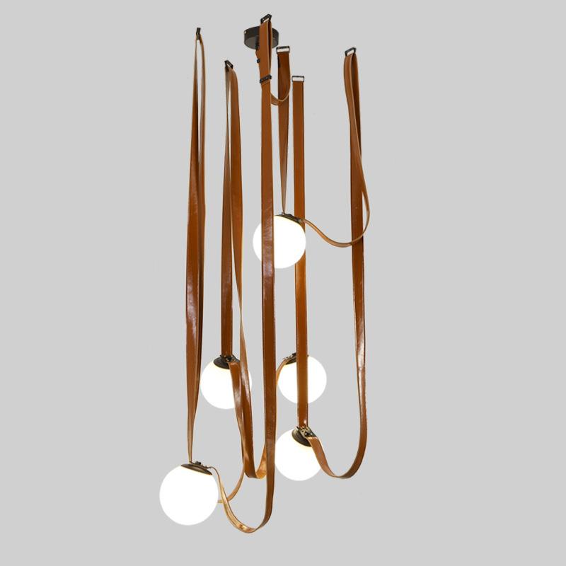 北欧皮革吊灯玻璃罩皮带简约设计师艺术皮革客厅酒店别墅餐厅吊灯