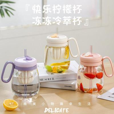 茶水分离花茶杯大肚杯子带吸管玻璃泡茶杯女大容量加厚耐高温