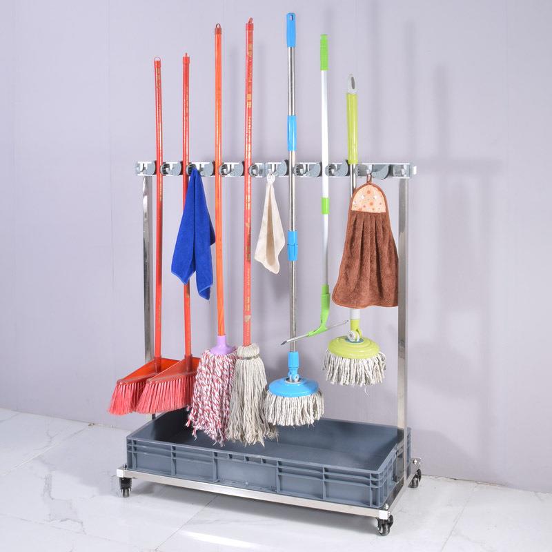 不锈钢落地式拖把架墩布扫把挂钩可移动清洁工具收纳整理拖把挂架