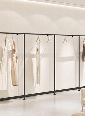 服装店展示架简约黑色铁艺上墙壁挂式陈列架女装童装店挂衣服货架