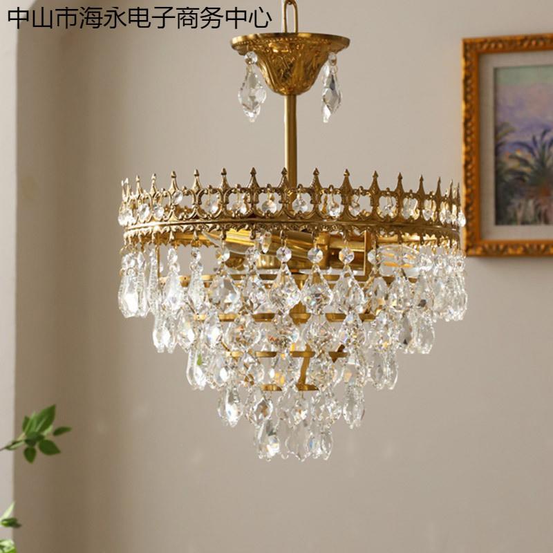 明璨时光 法式复古小水晶吊灯卧室床头餐厅入户厅中古皇冠灯饰