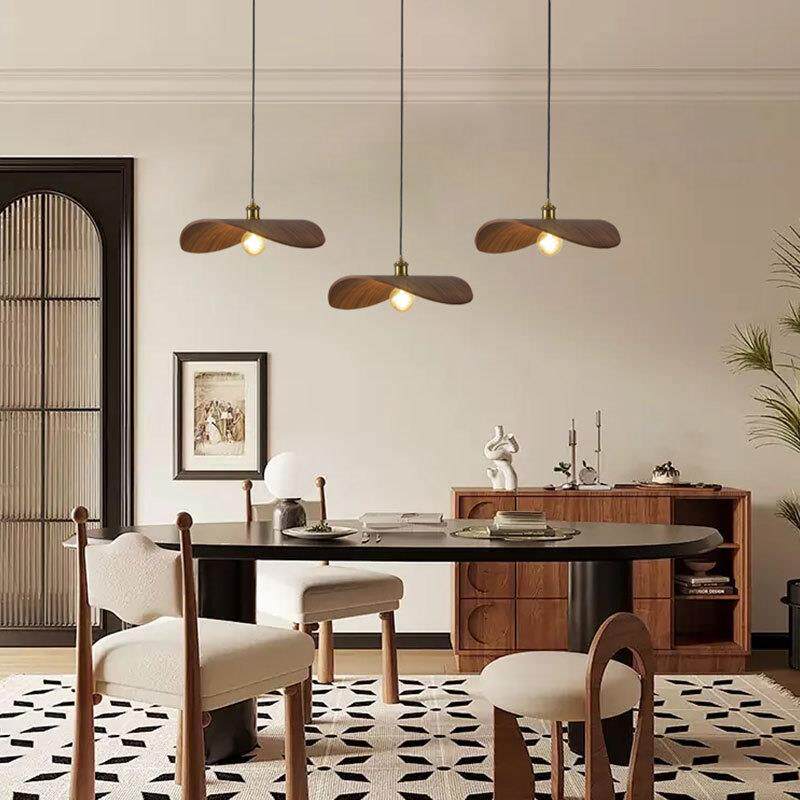 侘寂风日式禅意创意餐厅吊灯酒店民宿复古胡桃木色茶室吧台叶片灯