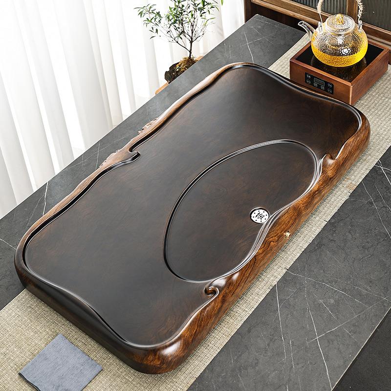 黑檀木茶盘家用整块原木实木茶海茶台小型带排水新款功夫茶具托盘