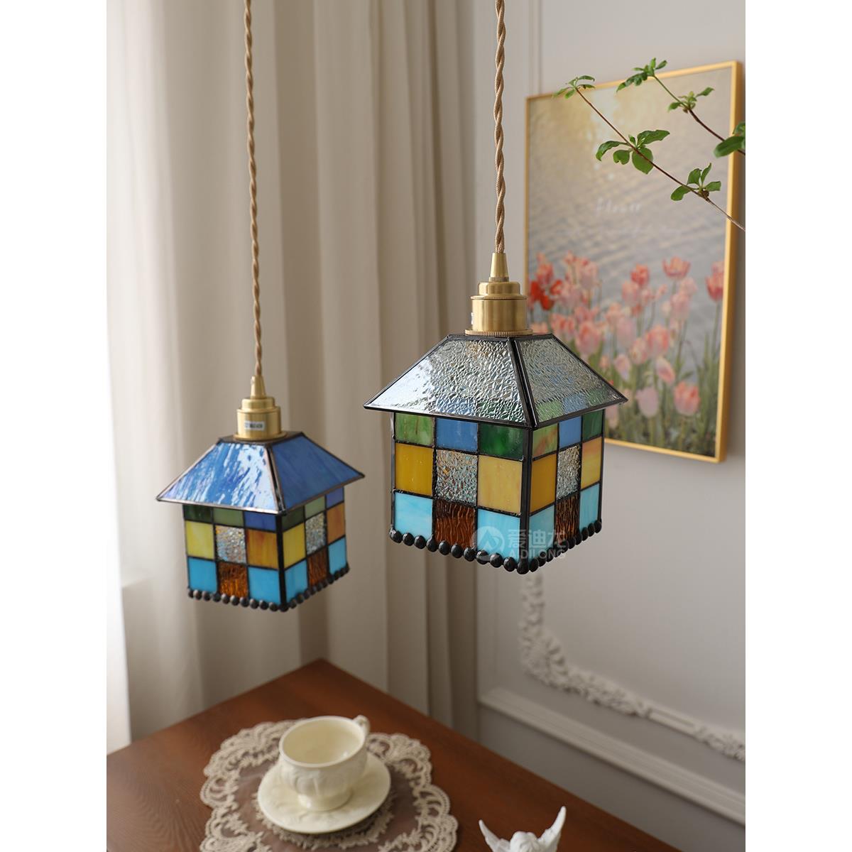 蒂凡尼复古彩色玻璃小房子酒吧创意个性地中海餐厅咖啡厅橱窗吊灯