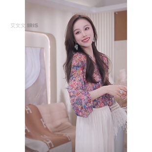 艾文文 IRIS 碎花气质女装法式薄款长袖小众宽松显瘦修身