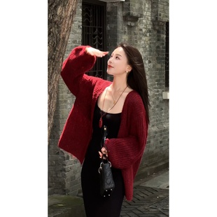 艾文文IRIS 针织外套25WT706 潘多拉2025秋羊毛310g百搭慵懒风韩版