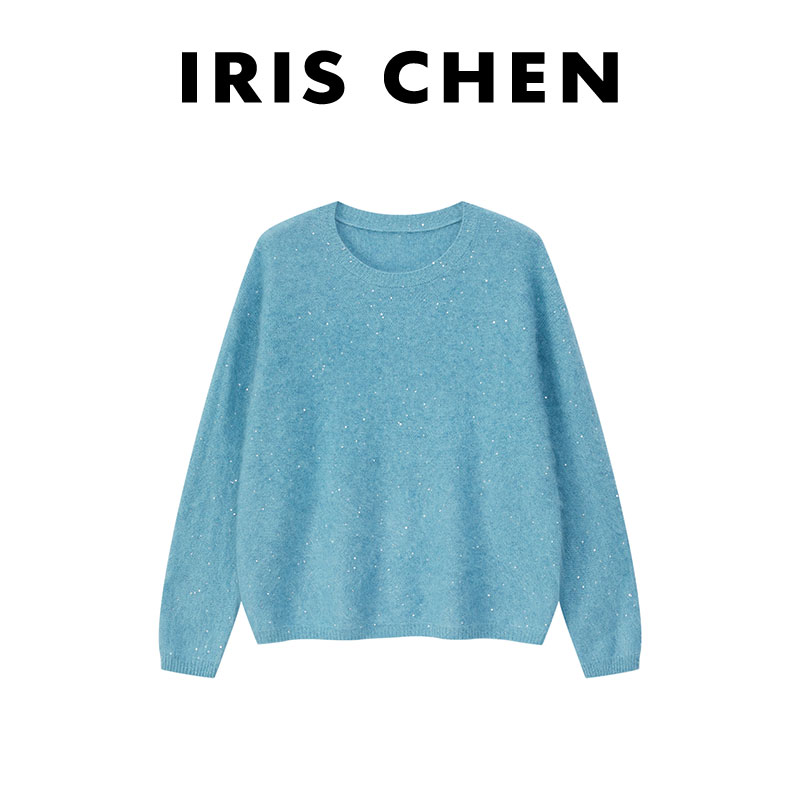 艾文文IRIS冰岛 2025冬“真丝羊绒羊毛250g”亮片针织衫25SY1138