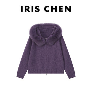 艾文文IRIS 万人迷 2026冬“100绵羊毛660g”狐狸毛领针织衫