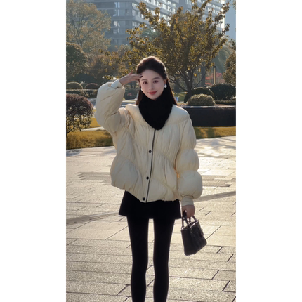 艾文文IRIS棉花糖 2026冬“90白鸭绒113g”保暖压褶羽绒服26YRF11