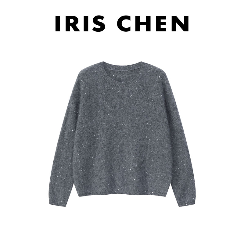 艾文文IRIS冰岛 2025冬“真丝羊绒羊毛250g”亮片针织衫25SY1138