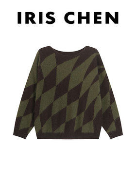 艾文文IRIS迷宫 2025秋冬“100羊毛拉毛”菱格慵懒针织衫25SY848