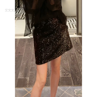 艾文文iris 2026女新款显瘦半身裙女装亮片连衣裙气质A字裙