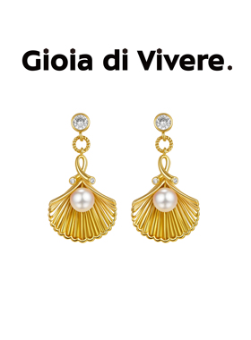 GdV度假系列贝壳嵌珍珠耳钉金色轻奢流苏日常款耳饰新年礼物