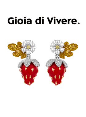 【张柏芝同款】GdV水果系列珐琅珍珠草莓耳钉耳夹可爱女耳饰礼物