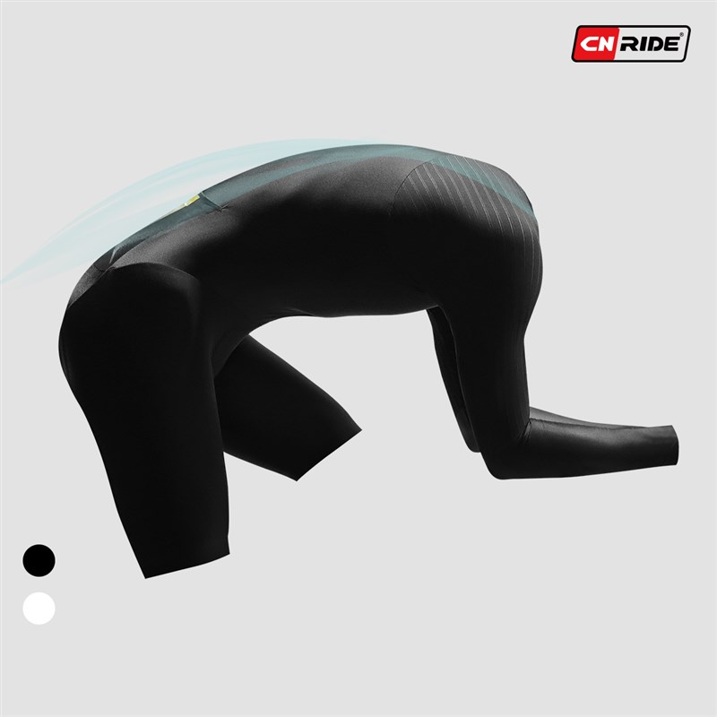 CR专业公路自行j车计时赛长袖连体服 黑白纯色TT竞技款120kg坐垫