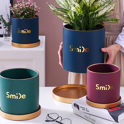 陶瓷花盆现代简约时n尚有孔配托盘办公室室内桌面绿植多肉小号容