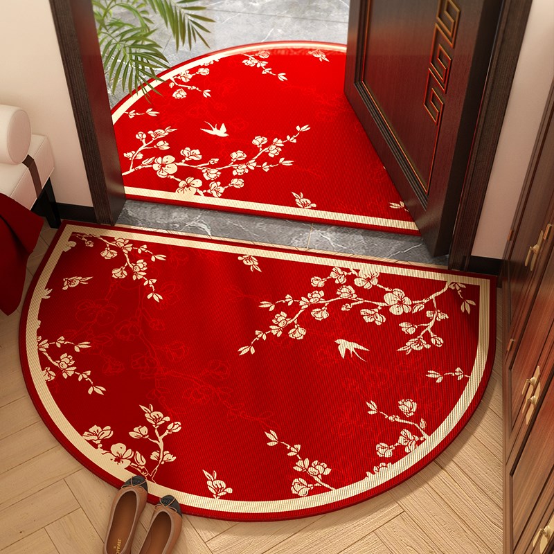 中式高级感地垫入户门垫乔迁v结婚新年防蹭耐磨防滑除尘半圆红地