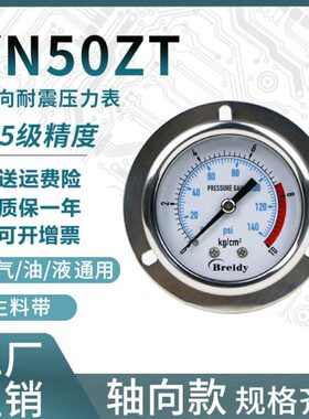 YN50ZT压力表不锈钢耐震压力表测水压气压通用0-1.6/100mpa多量程