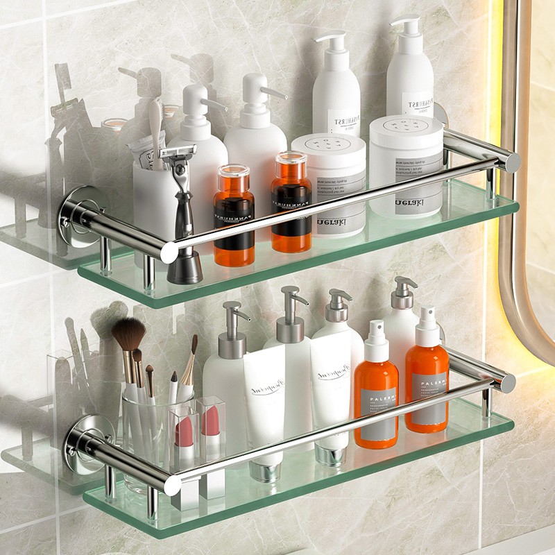 置物架浴室免打孔30o4不锈钢卫生间壁挂淋浴房厕所玻璃洗漱台镜前