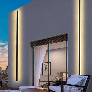 简约现代户外外墙防n水壁灯长条线形防雨壁灯极简花园酒店大门口