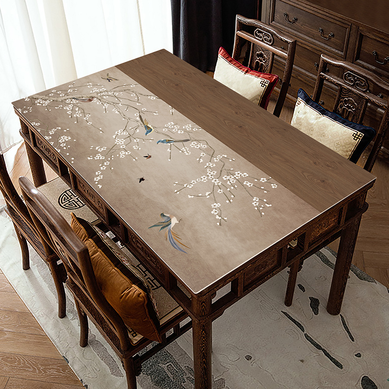 中式仿木纹餐桌垫防水防油茶几垫高级感实木色P桌布免洗桌面垫台