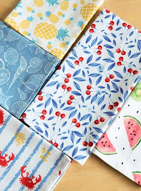 Kitchen towels两条装全纯棉茶巾厨房毛巾华夫格抹布印花多用垫布
