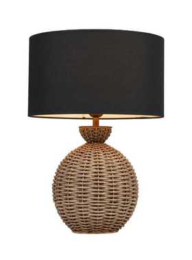 简约复古藤编台灯黑色亚麻灯罩卧室床头装饰灯小号现代手工艺灯