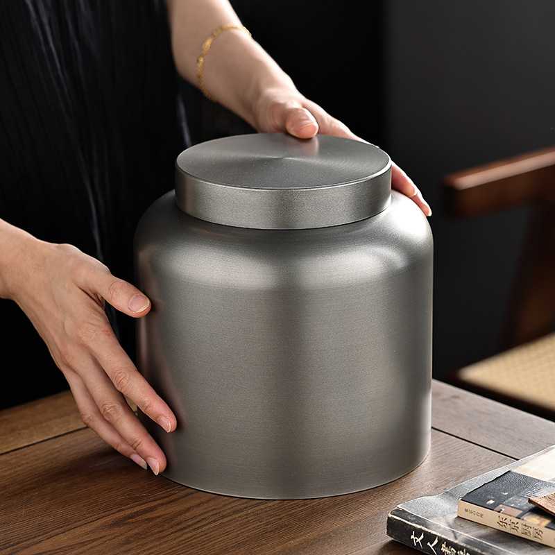爱赏高纯度锡器茶叶罐家用双盖密封储物罐白茶普洱散茶储茶罐大号