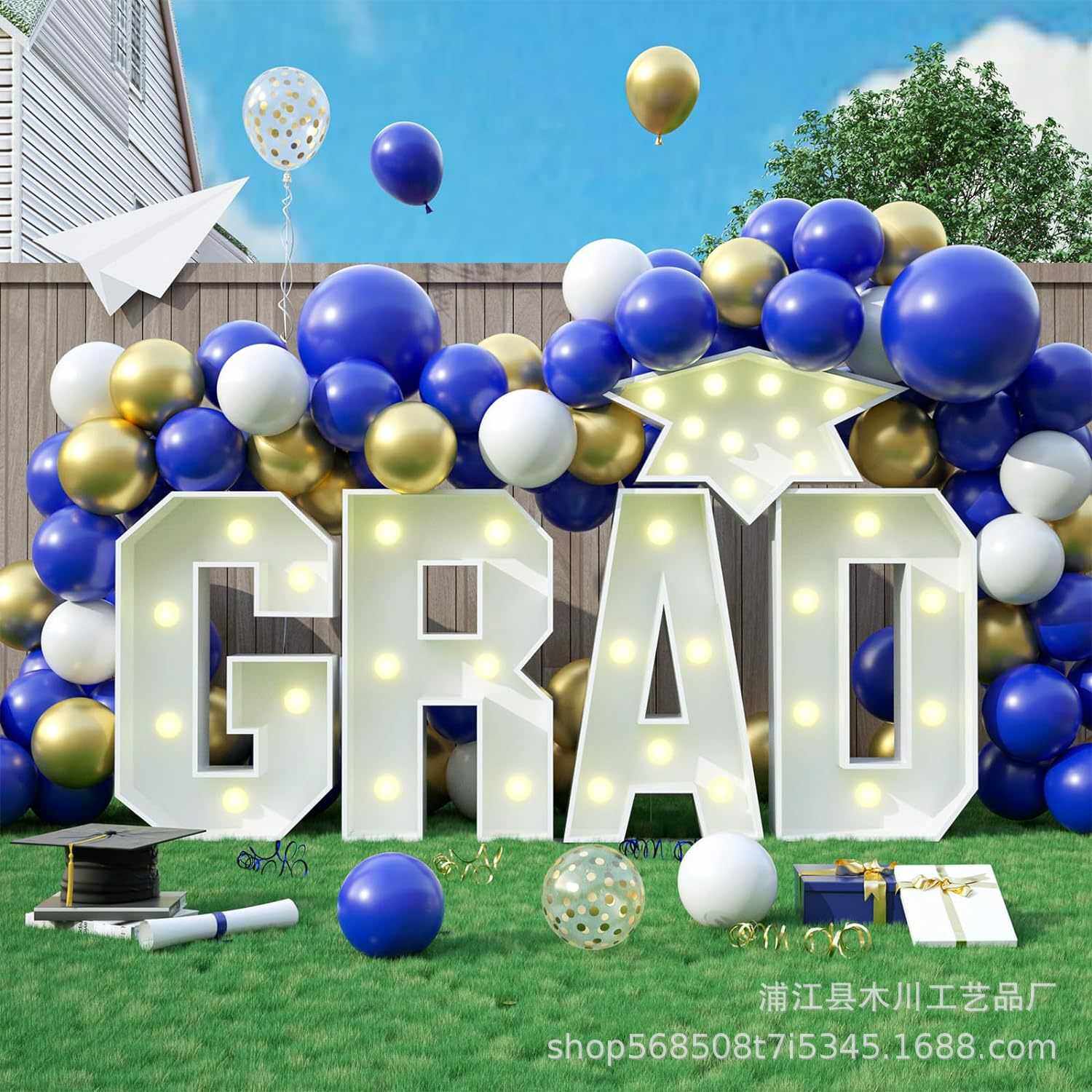 新款跨境毕业季LED发光字母GRAD毕业季数字kt板场景装饰道具用品