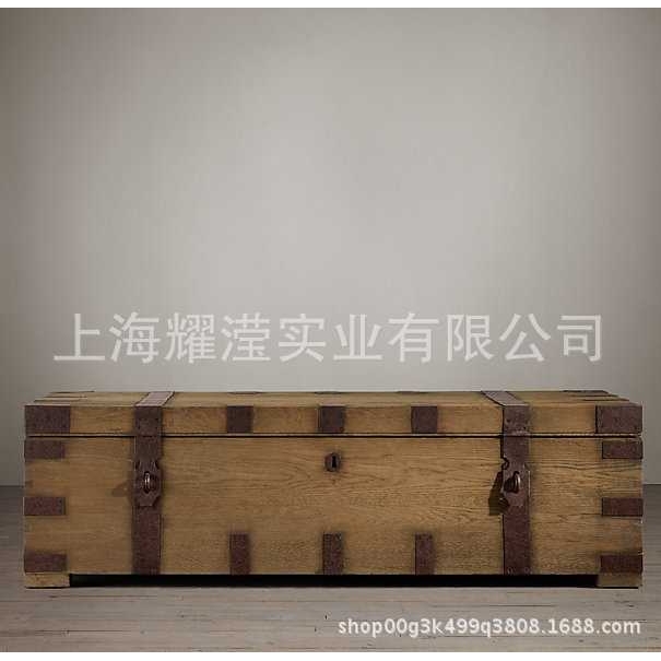 美式乡村茶几定制家具复古做旧铁艺箱子咖啡厅 橡木储物柜收纳柜