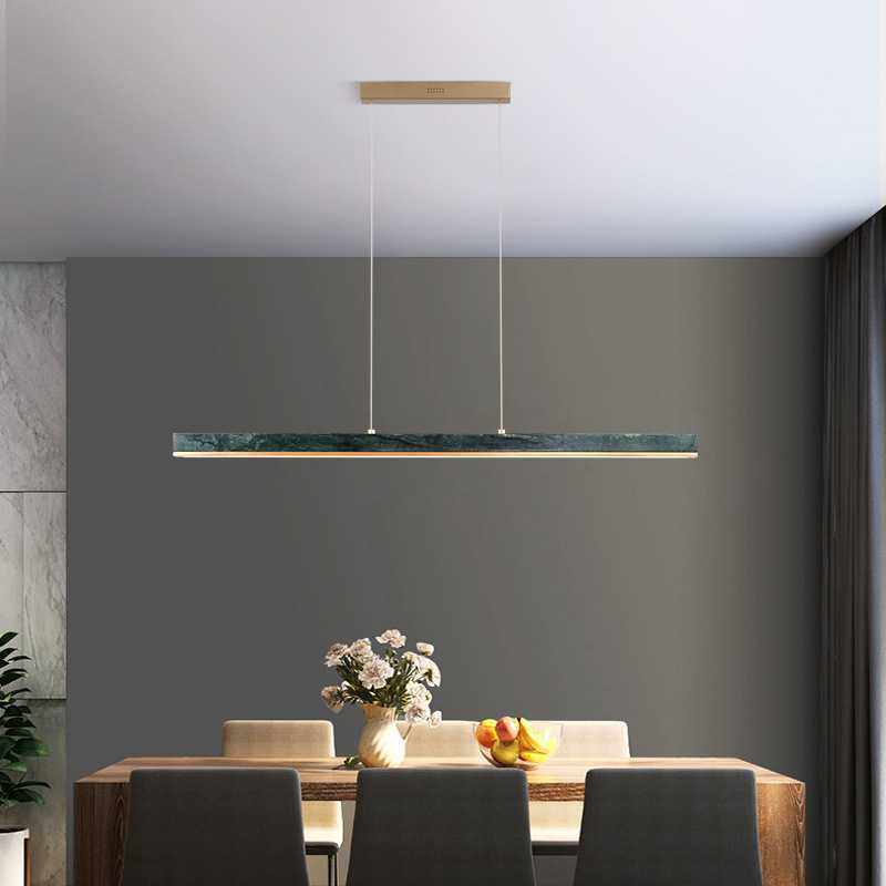 全铜餐厅一字大理石吊灯高档轻奢餐桌岛台灯具北欧设计师长条吊灯