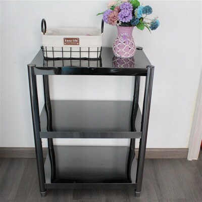 8K镜面黑钛不锈钢厨房置物架储物架微波炉烤箱架客厅收纳架免打孔