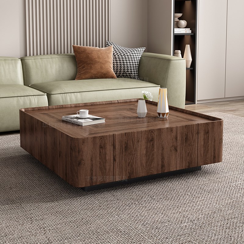 北欧实木小户型茶几电视柜客厅家用方形胡桃原木创意轻奢现代简约