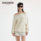 徐如蓝同款 KINGWEN26冬毛衣女白色钉珠斜肩上衣千金风针织衫
