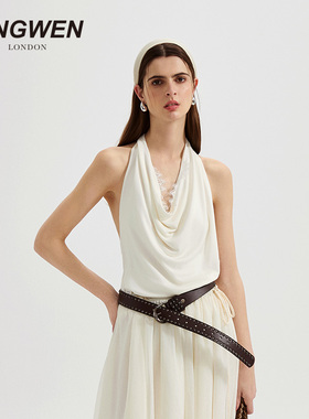 【sona大小姐 李一桐同款】KINGWEN春夏蕾丝飘带上衣荡领背心吊带